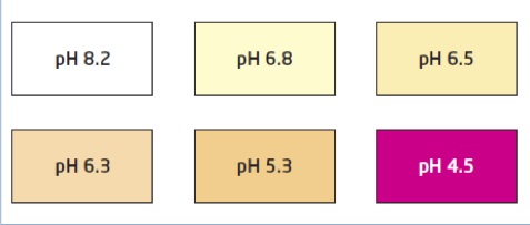 The correct volume of Indicate 5 to be added to the spray water is indicated by the color: pink at between 4.5 to 5.0.